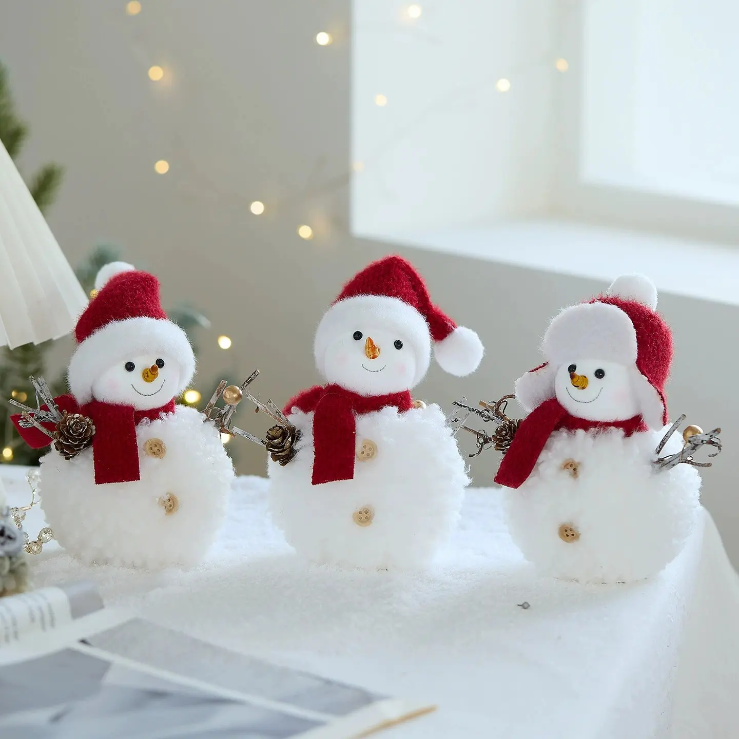 15cm Foam Christmas Snowman Pendant, Pointed Hat or Drooping Ear Hat Options, Lightweight Durable Tree Window Decor, Home Festival Ornament