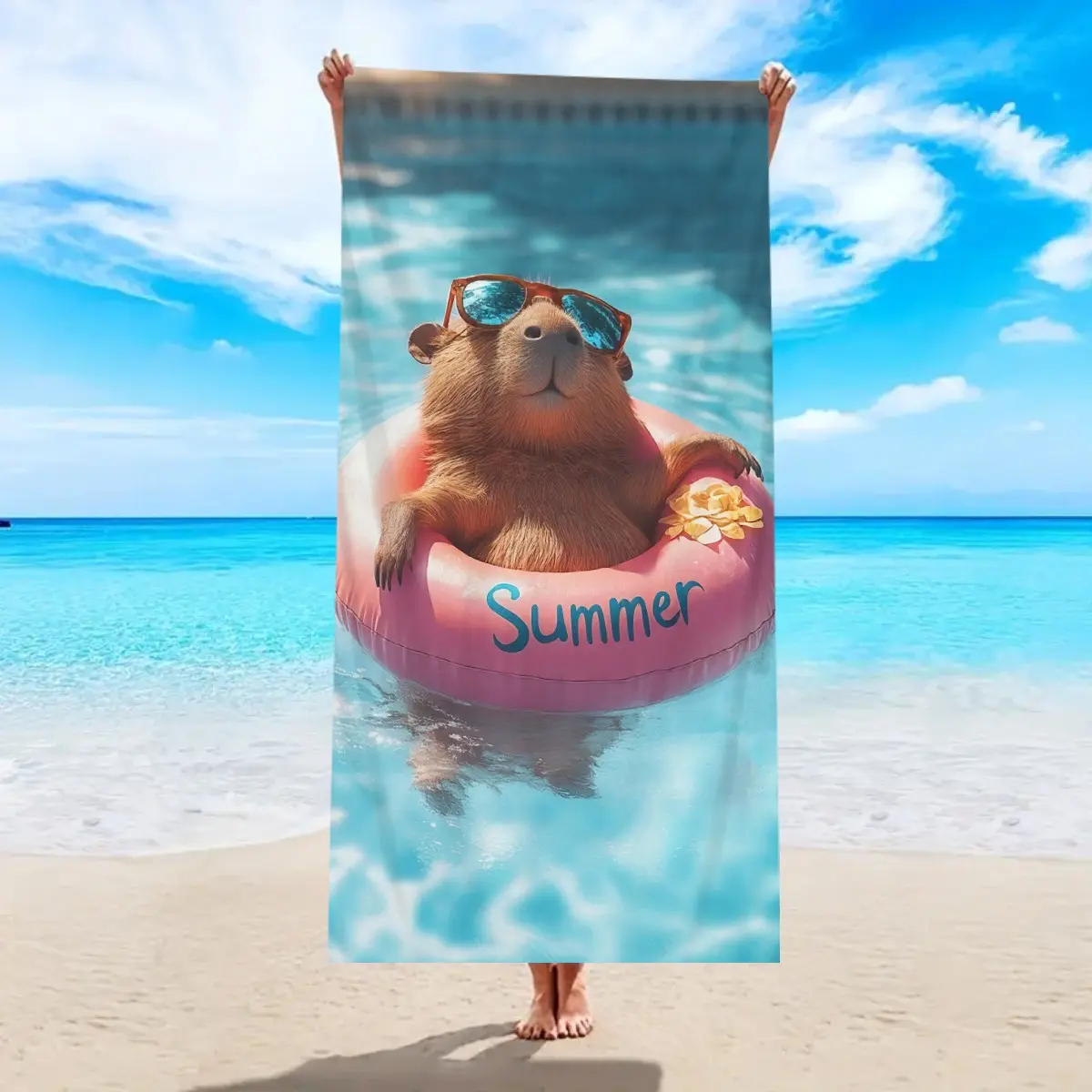 Summer Beach Towel with Otter Design, Ultra-Soft Microfiber, Quick-Dry, Large Size, Ideal for Outdoor Activities, Swimming, Yoga, Camping