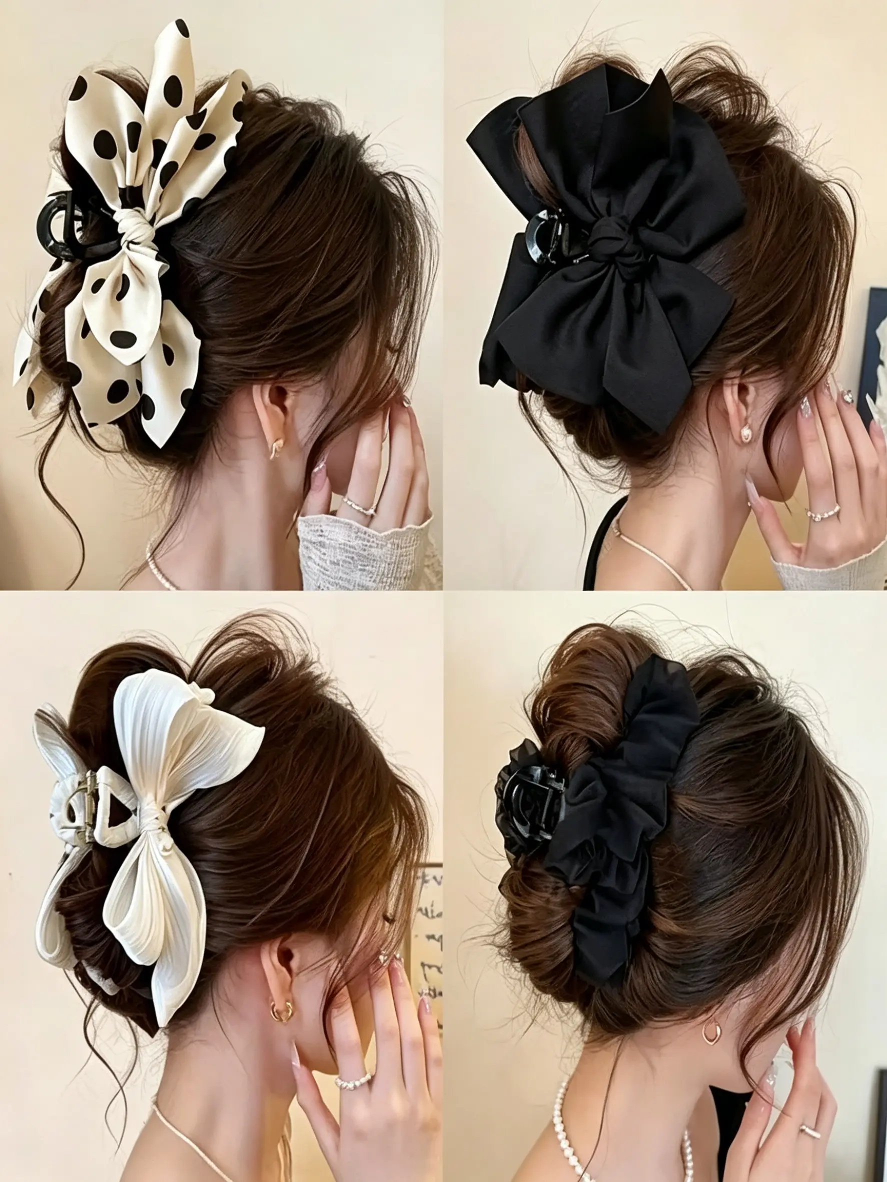 4pcs Large Shark Clips Hair Accessories, High-End Satin Butterfly Knots, Back-Of-Head Hair Clamps, Elegant Hairstyling Tools, Hair Claw, Clips For Hair