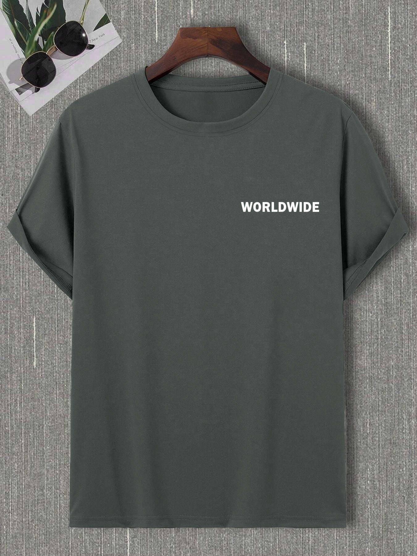 Unisex Men's Letter & Sculpture Print Drop Shoulder Tee, Loose Crew Neck Half Sleeve T-shirt for Men, Casual Comfy Knitting Top for Summer