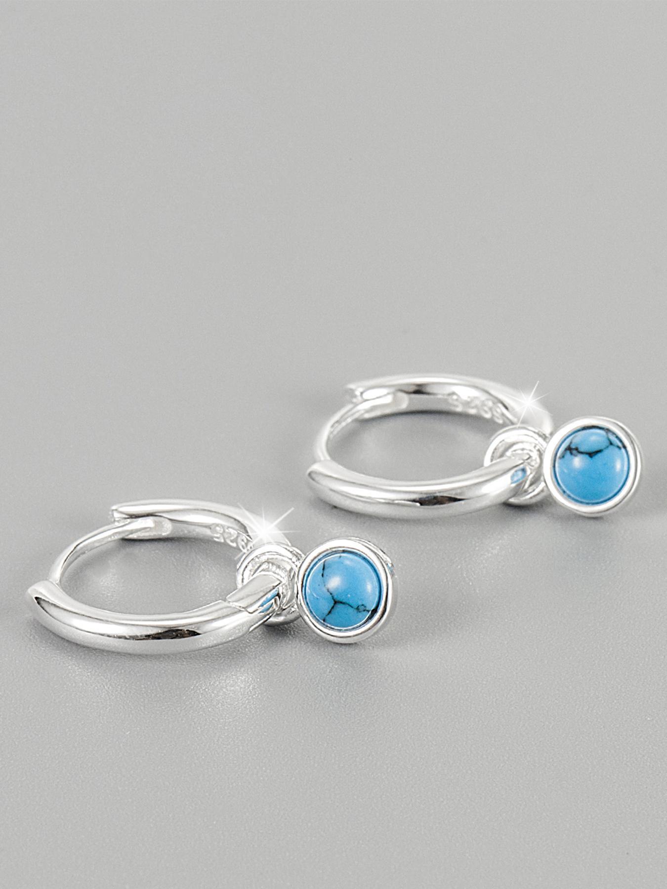 925 Sterling Silver Fashion Blue Turquoise Decor Hoop Earrings, Elegant Jewelry for Women, Trendy All-match & Exquisite Jewelry for Birthday Gift