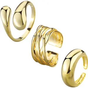 3-10Pcs Dome Rings Set Chunky Gold Ring for Women Men 14k Gold Plated Thick Adjustable Statement Ring Gold/Silver