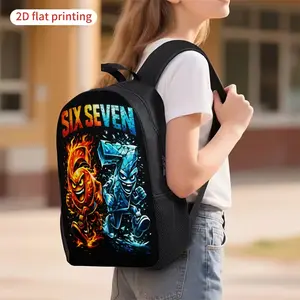 3-piece abstract pattern 67 ice and fire combination print backpack set, 2D flat print lightweight schoolbag, adjustable shoulder strap, unisex travel backpack, durable schoolbag, suitable for school, university and daily use.