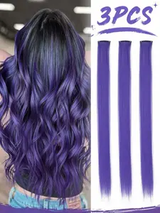3pcs 20inch Clip-In Hair Extensions, Seamless Highlights, Rainbow Colors, Synthetic Wavy Hair, Easy to Wear, No Damage, Trendy Look