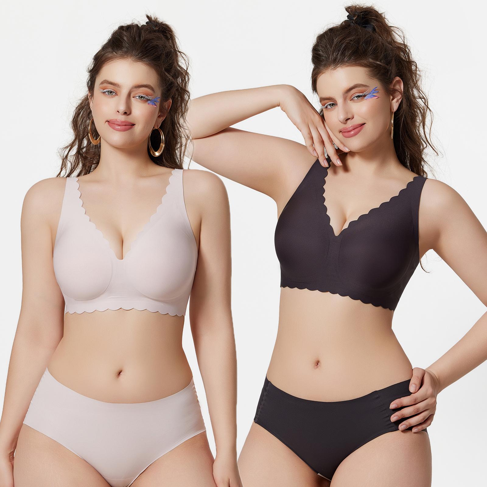 1/2/3PCS Jelly Wireless Bra Womens Scalloped Comfortable Wireless Bras Push Up Bralettes Seamless Tshirts Bras Deep V Everyday Bras S 3XL