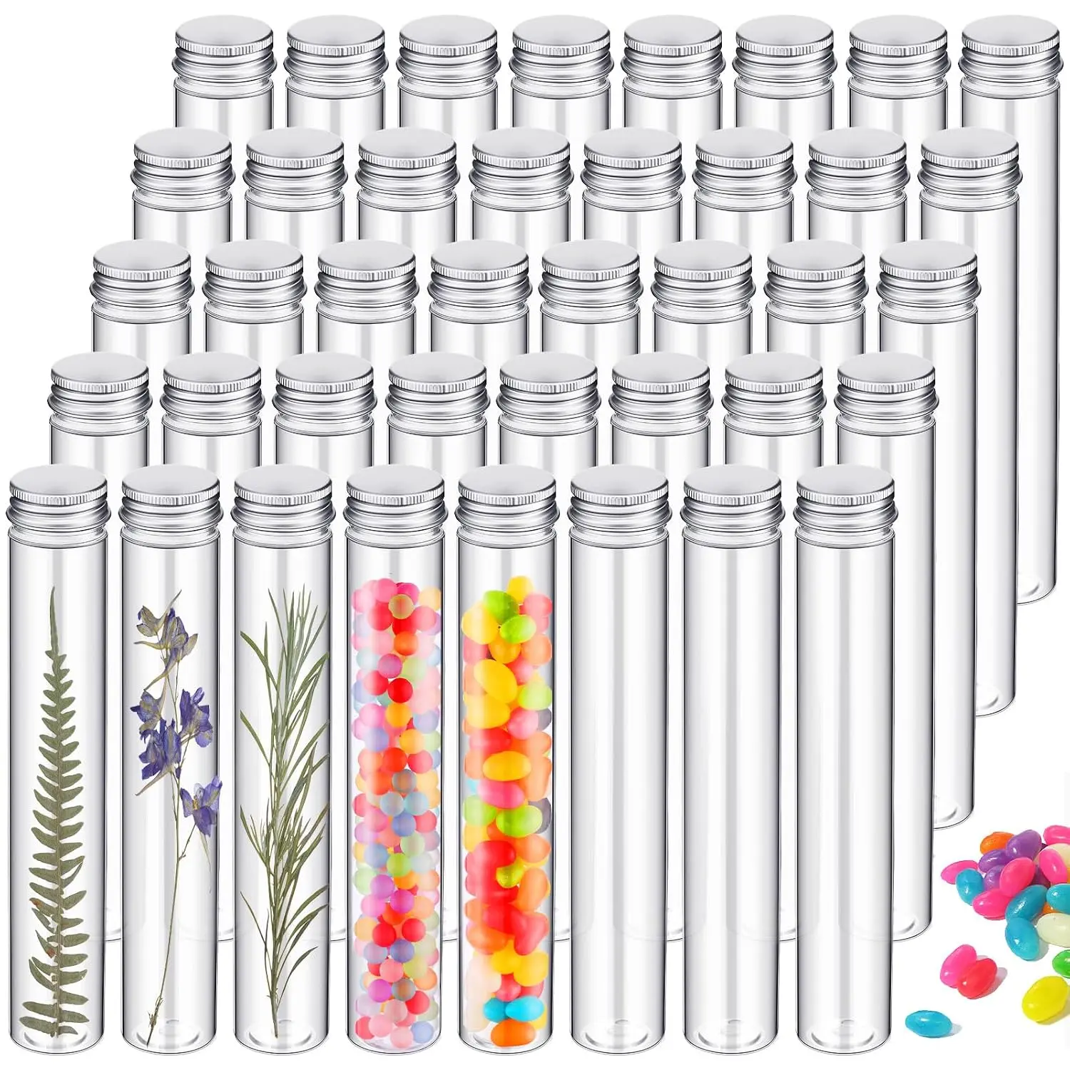 40 Pcs 30x185mm Clear Plastic Test Tubes with Caps for Candy Storage