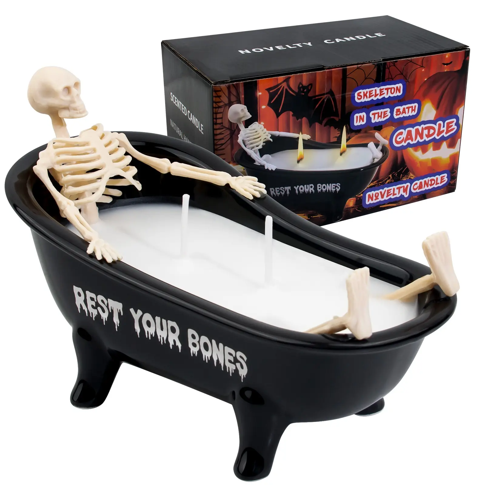 1 piece 8.1" Black Halloween Skeleton Candles - Skeleton Designs for Milk Bath - Halloween Decorations-Perfect for Halloween Indoors Home Holiday Parties, Halloween Decorations Bath, Long Lasting Time Candles Halloween Gift for Women men