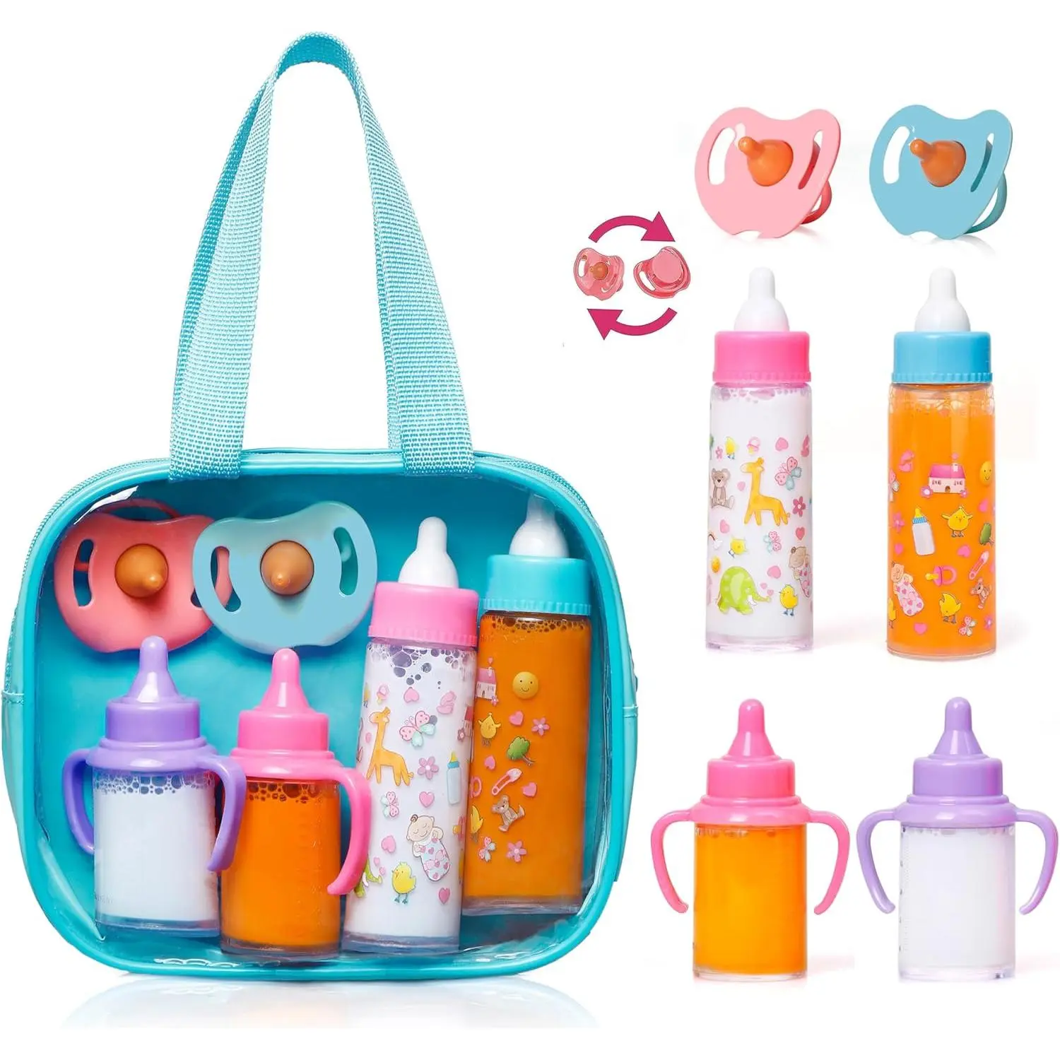 My Sweet Baby Disappearing Doll Feeding Set, Baby Care 6 Piece Doll Feeding Set -  Toy Stroller |   2 Milk & Juice Bottles with 2 Toy Pacifier  Baby Dolls (Blue)