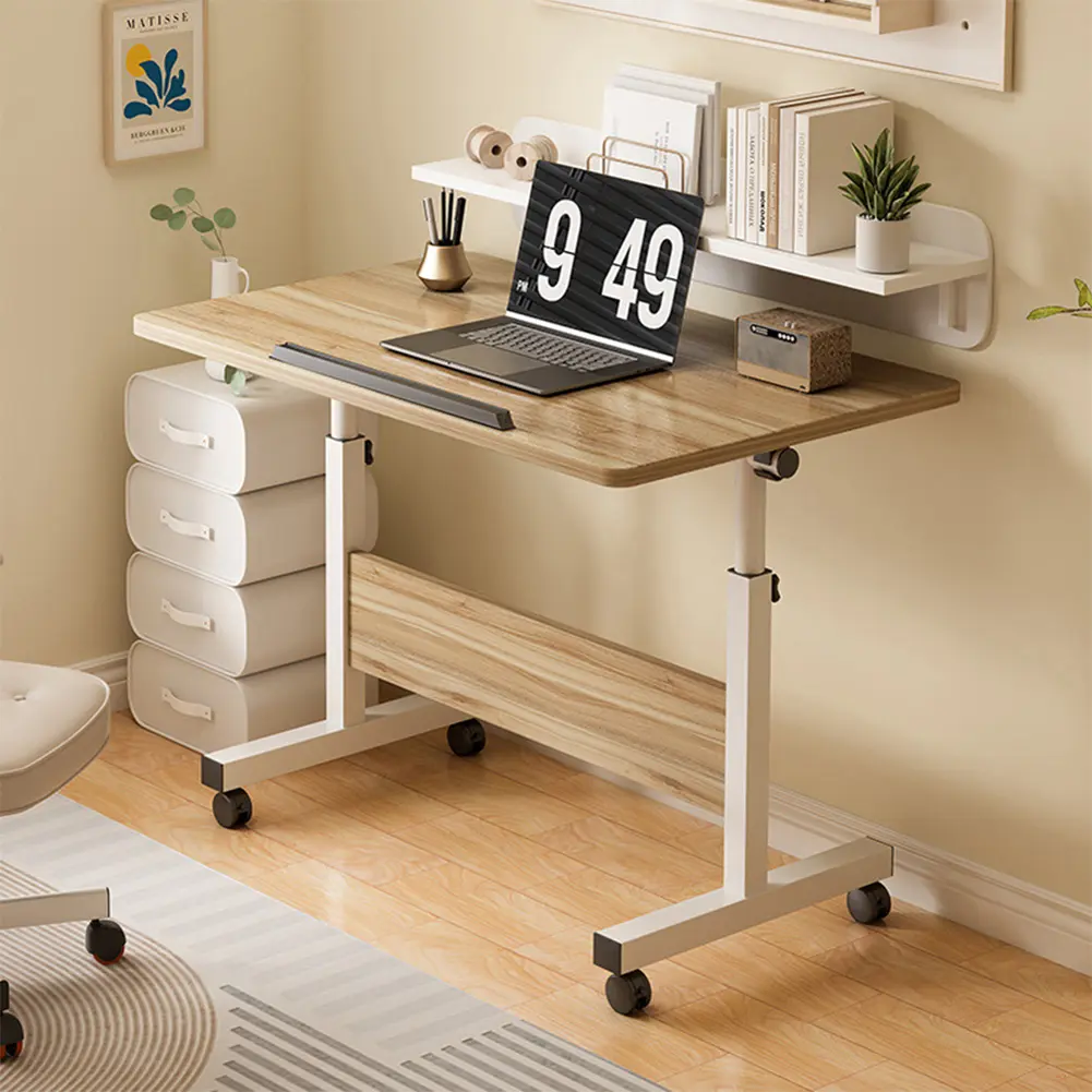 Height Adjustable Desk, Folding Computer Table with Wheels, Standing Desk, Work Table, PC Table, White and Brown