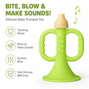 Baby Silicone Whistle Teether, Safe Soft Silicone, Chewable and Blowable, Sound Making, Anti-Hand Sucking, Educational Toy