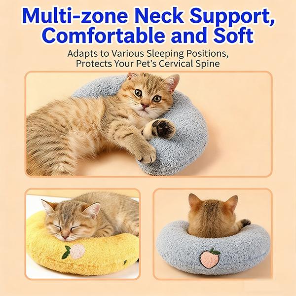  Cozy Cat & dog Sleeping Pillow, Cute U-Shaped Neck Support Pillow with Embroidery, Anti-Anxiety Pet Bed Cushion for Cats, Perfect for Crate, Couch & Travel  U-Shaped Cat Sleeping Pillow - Soft & Supportive