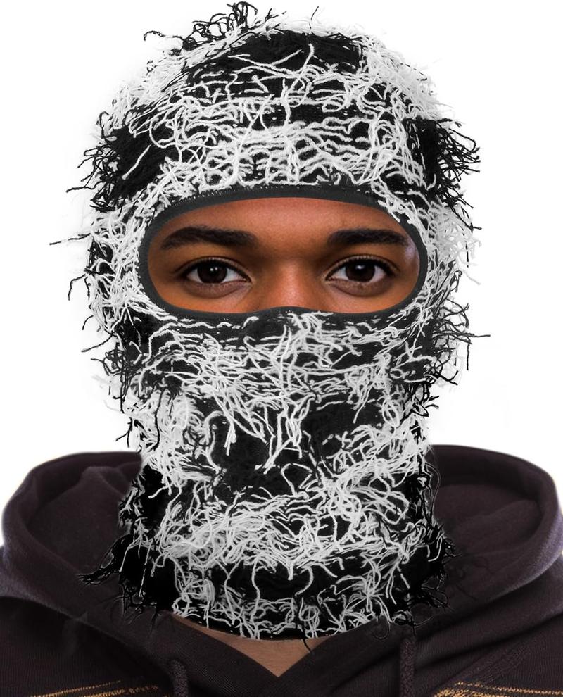 Distressed Full Face Balaclava Ski Mask - Warm, Windproof Knitted Shiesty Mask for Winter Adventures - Fuzzy Comfort for Outdoor Activities