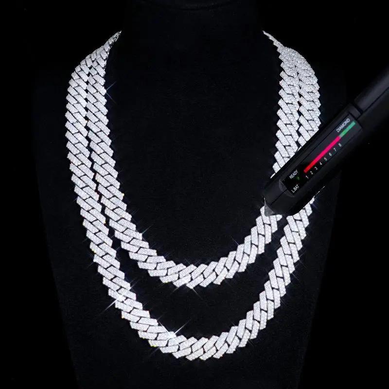 Moissanite 10MM Prong Cuban Link Chain Sterling Silver Pass Test Lab Diamond Necklace Valentine's Day Gift For Him (Storage Boxes)nice.