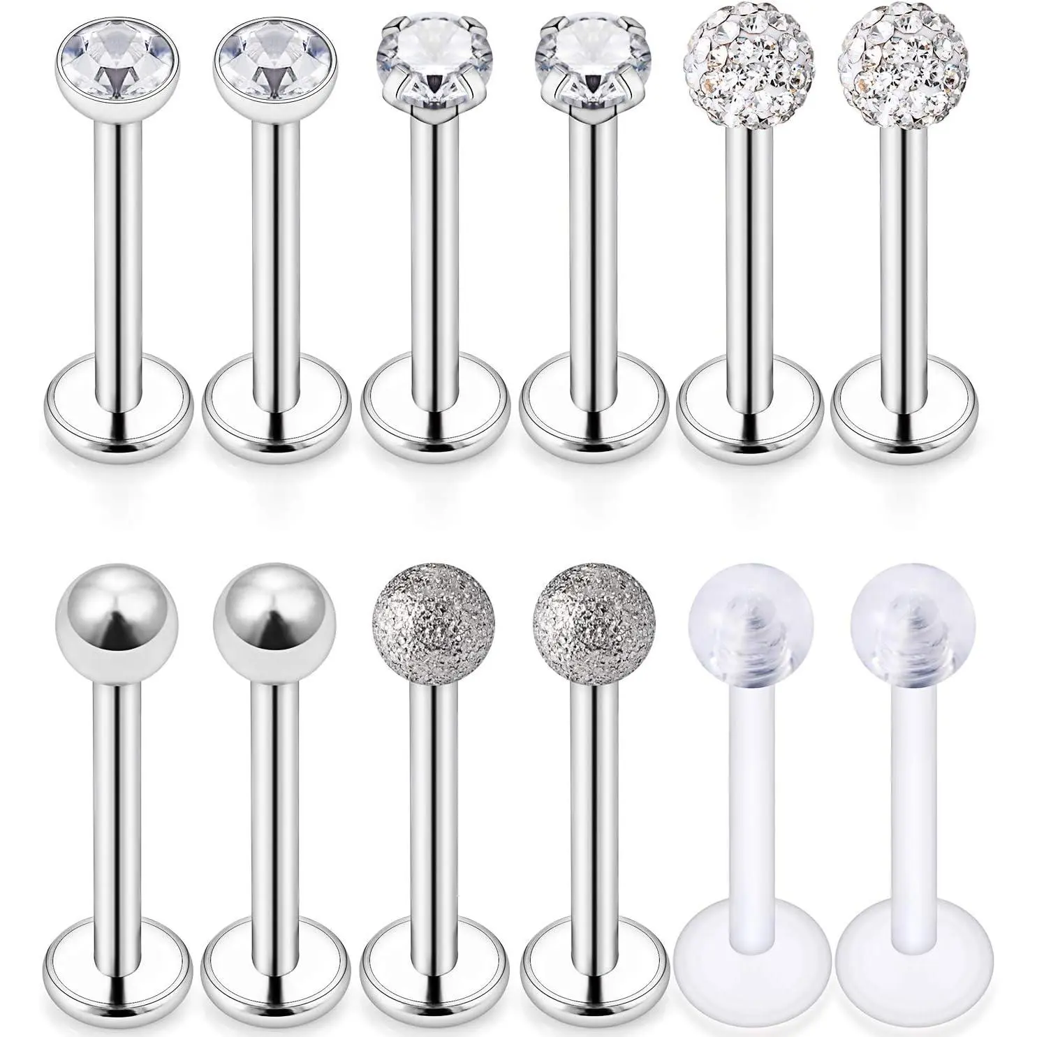 16G Stainless Steel Labret Studs Monroe Lip Rings Retainer Cartilage Tragus  Conch Helix Earring Barbell   with Clear  CZ for Women Men