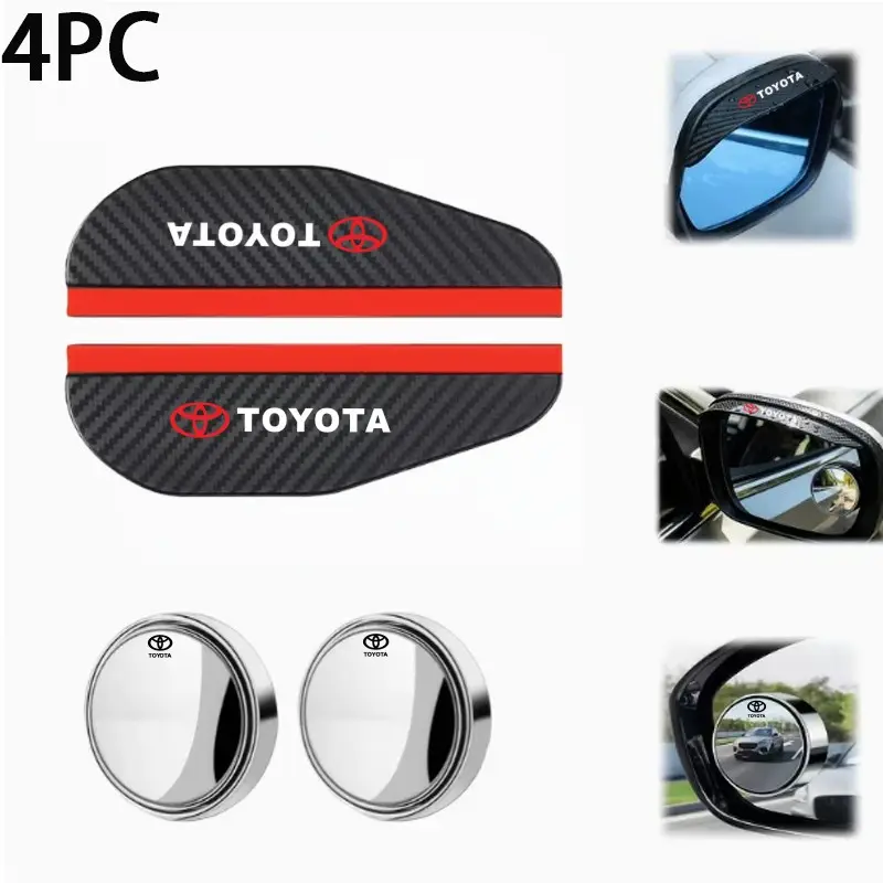 4pc Carbon Fiber Rain Guard and Blind Spot Mirror Set, Waterproof Side Mirrors with 360° Rotating HD Glass Convex Mirror, for Toyota Car Accessories