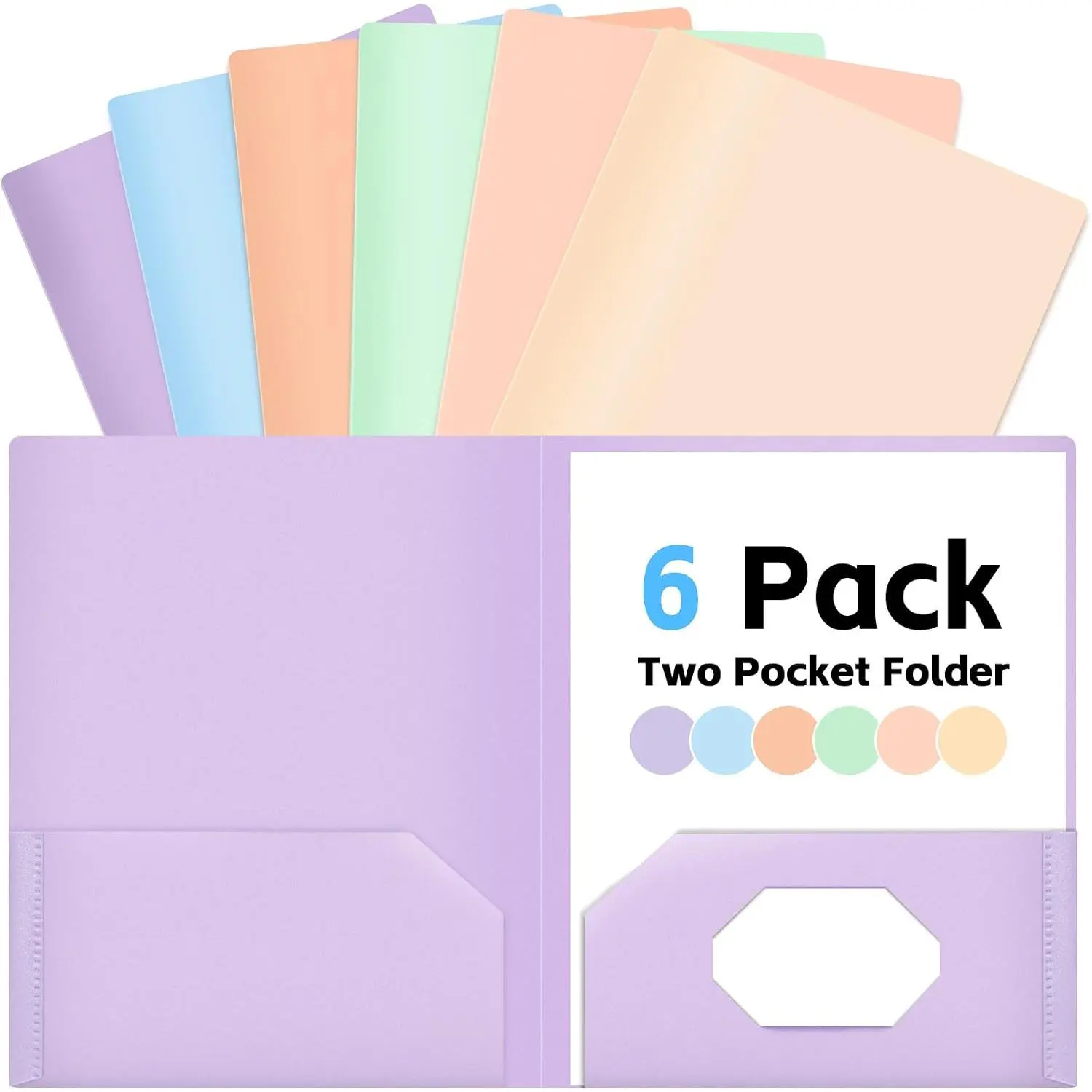 Folders with Pockets, 6 Pack 2 Pocket Folders, Plastic Pastel Folders for School with 18 Label, Pocket File Folders Bulk Fit Letter Size Paper, School Supplies Folders for Teacher Office  Business