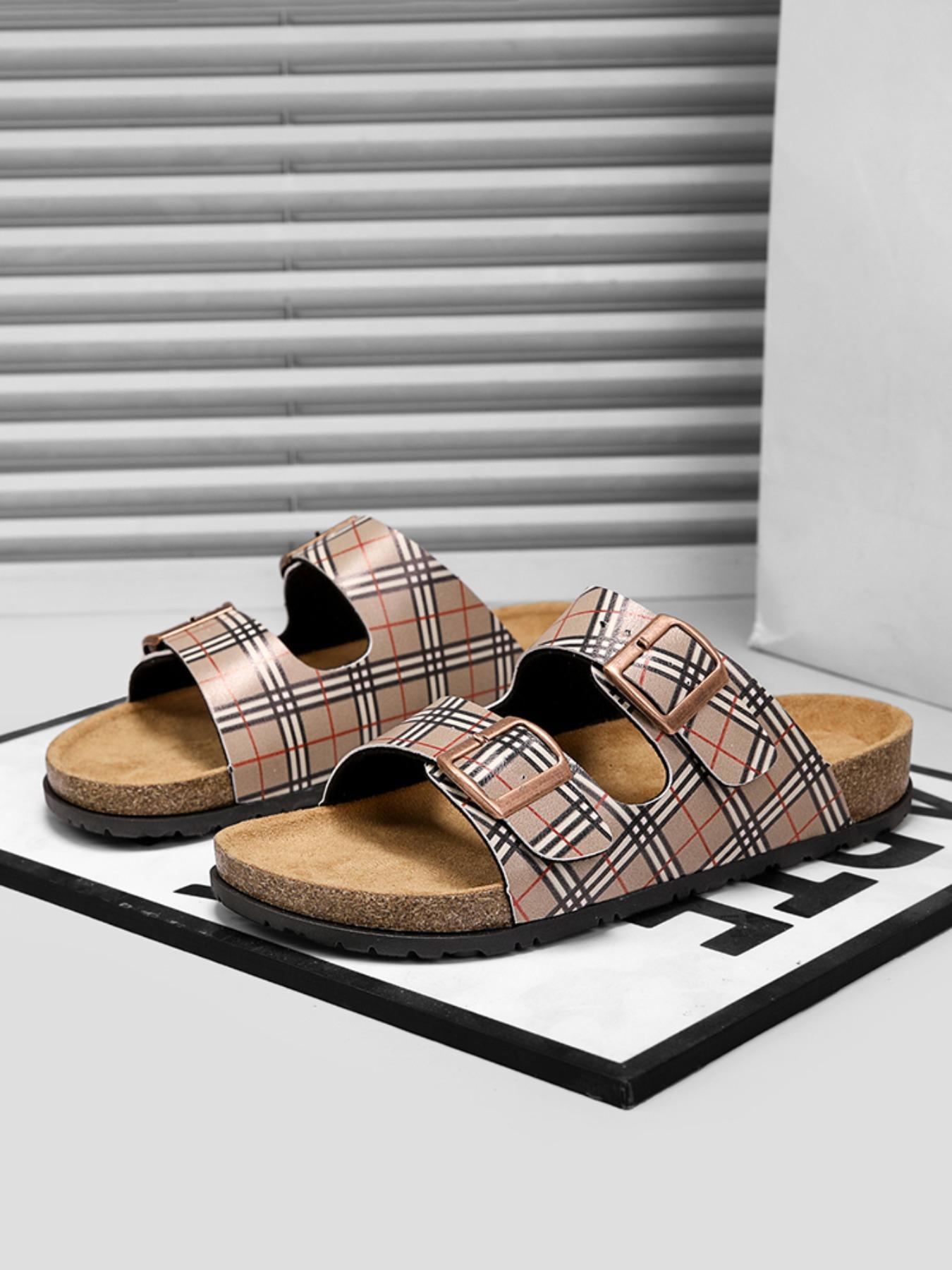 Unisex Fashionable Checkerboard Pattern Slippers, Buckle Sandals, Slide Sandal, Casual Comfortable Platform Sandals for Beach, Non Slip Sandals, Adjustable Straps & Anti-slip Comfort for All-day Wear, Walking Shoes