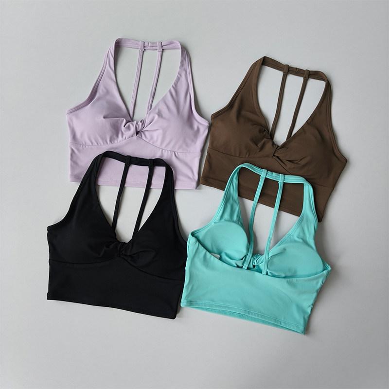 New Sports Bra Women's Fixed Push-up Twist Pilates Yoga Clothing Gym Beautiful Back Running Fitness Training Yoga Vest Tops