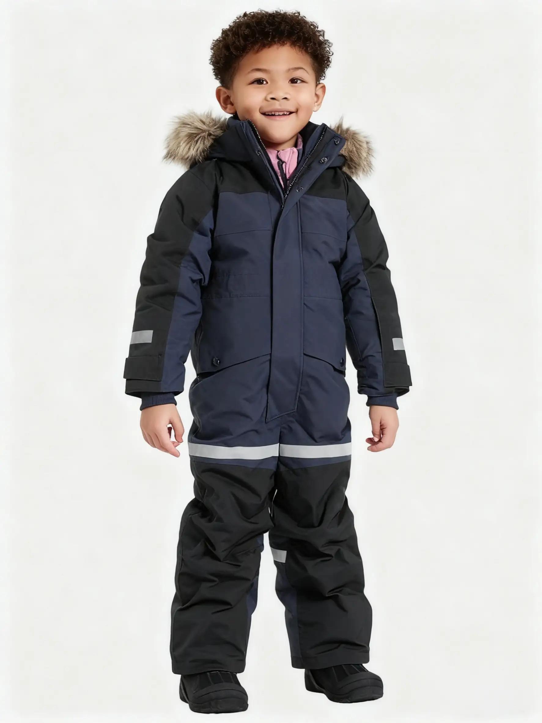 (New)[Windproof Snowsuit] Kids' Winter Ski Jumpsuit, Windproof Loose-Fit Snowsuit with Zipper Design 3-14 Years Old Boys and Girls Outdoor Warmth waterproof warm