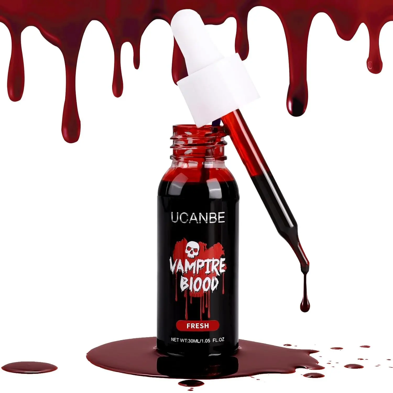 Halloween Dripping Fake Blood Realistic Blood Drops Body Paint Washable Fake Blood Makeup Kit For Zombie Vampire Clown Monster Clothes Costume Cosplay SFX Special Effects Makeup 30ML(Fresh)Gift