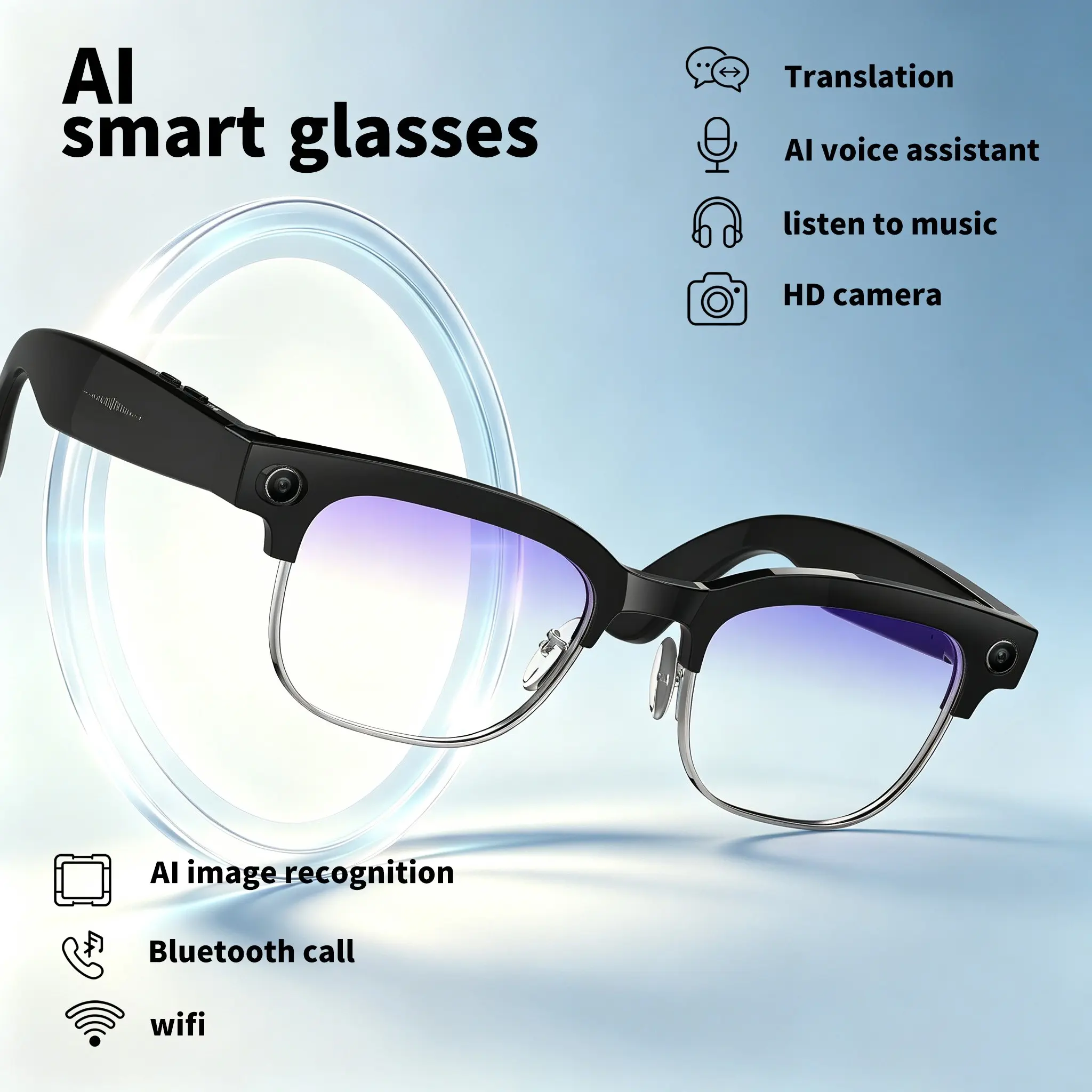 W630 Smart Camera Glasses, Ai Voice Wake, Chat Gpt, Waterproof Ip66, Touch Control, 290mah Battery, Color-Changing Sunglasses, Ideal for Driving and Office
