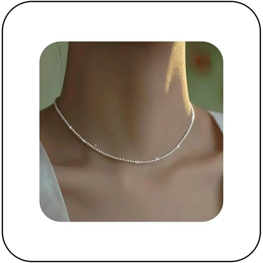 Boho Wedding White   Necklace Pendant Dainty Mini Seed Bead Necklace Simple   Strand Thin Chain Cute Small Beaded Choker Bridal Delicate Minimalist  for Women