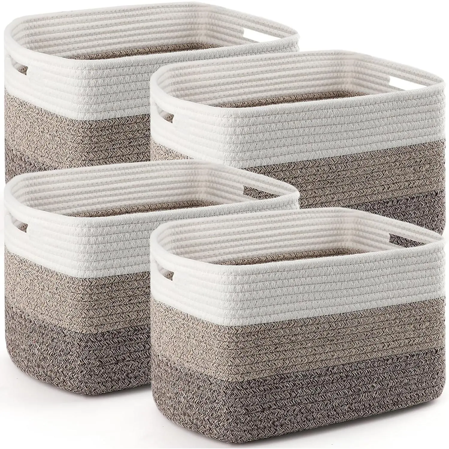 4 Pack Storage Baskets for Organizing, 12''Lx9''Wx8''H Woven Baskets for Storage Toys, Towels, Books, and Clothes, Cotton Rope Basket for Shelves with Handle