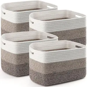4 Pack Storage Baskets for Organizing, 12''Lx9''Wx8''H Woven Baskets for Storage Toys, Towels, Books, and Clothes, Cotton Rope Basket for Shelves with Handle