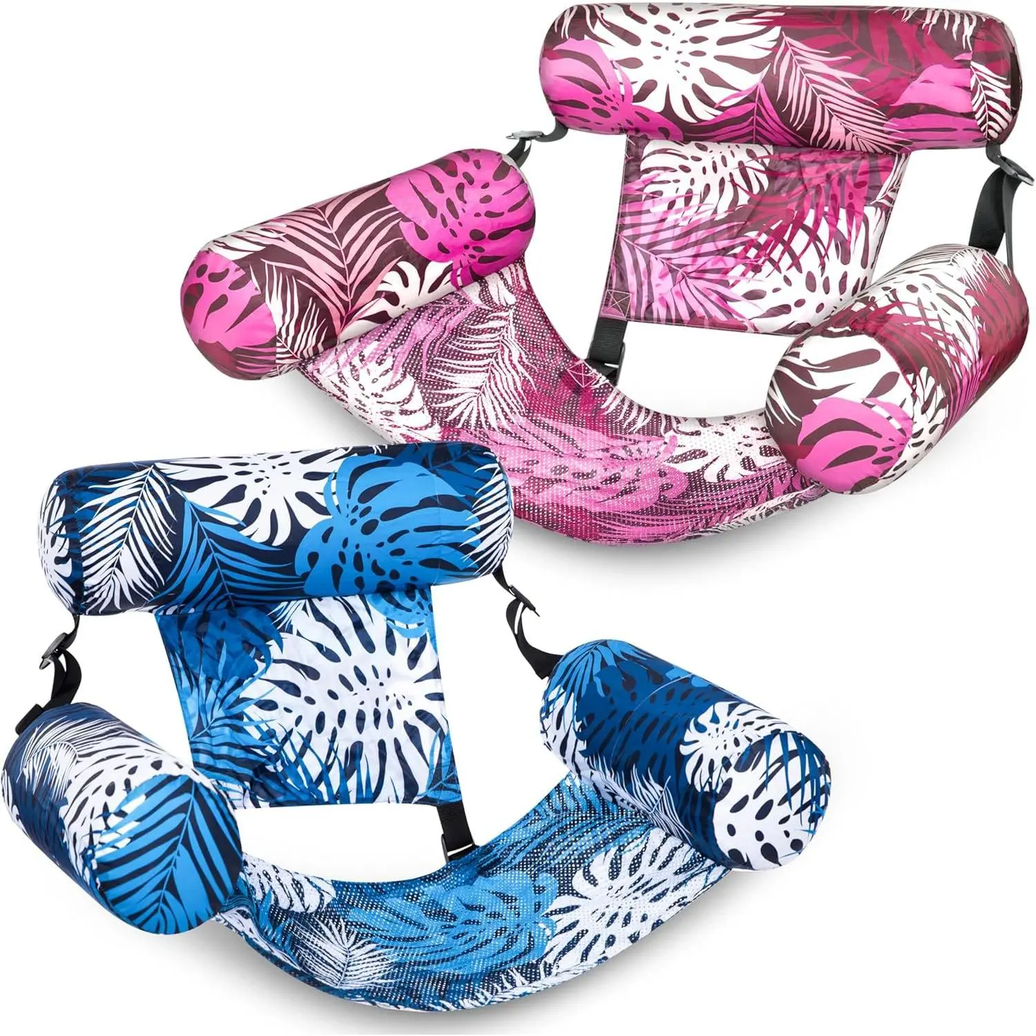 Inflatable floating platform with three tubes, printed fabric cover, portable pool float, adult toy, floating bed