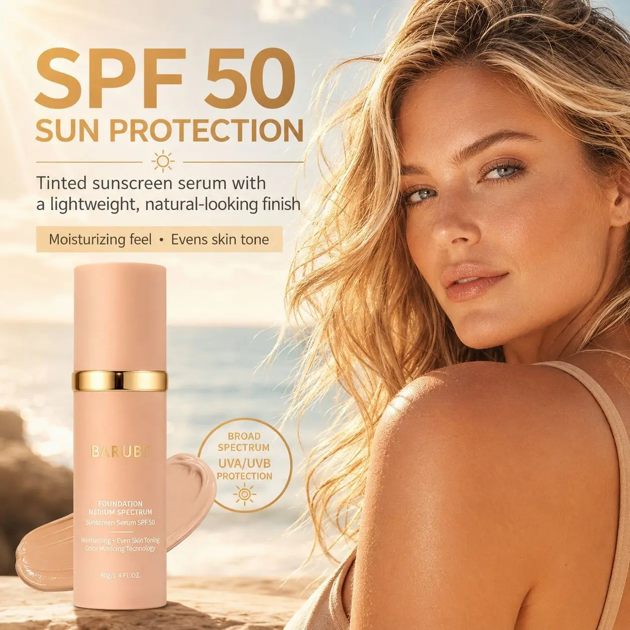 1 Bottle ｜BARUBT Color - Mimicking Medium Spectrum Sunscreen Concealer Foundation｜Full Coverage·Oil - Control & Waterproof·Moisturizing & Repairing｜SPF50 Long - Lasting Natural Finish·All Skin Tones