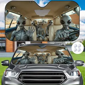 Alien Cute Car Sunshade, Windshield Sun Shade, with 4 Free Suction Cups, Unique Heat Insulation and Scratch Prevention, Maintains a Pleasant Interior Temperature