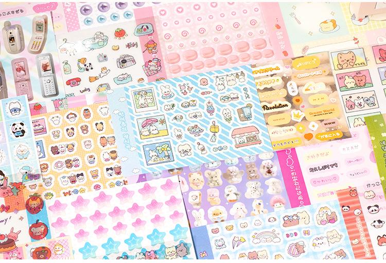 Kawaii Stickers 72sheets/pack Cute cartoon style Mixed materials Multipurpose scrapbook DIY decorative collage