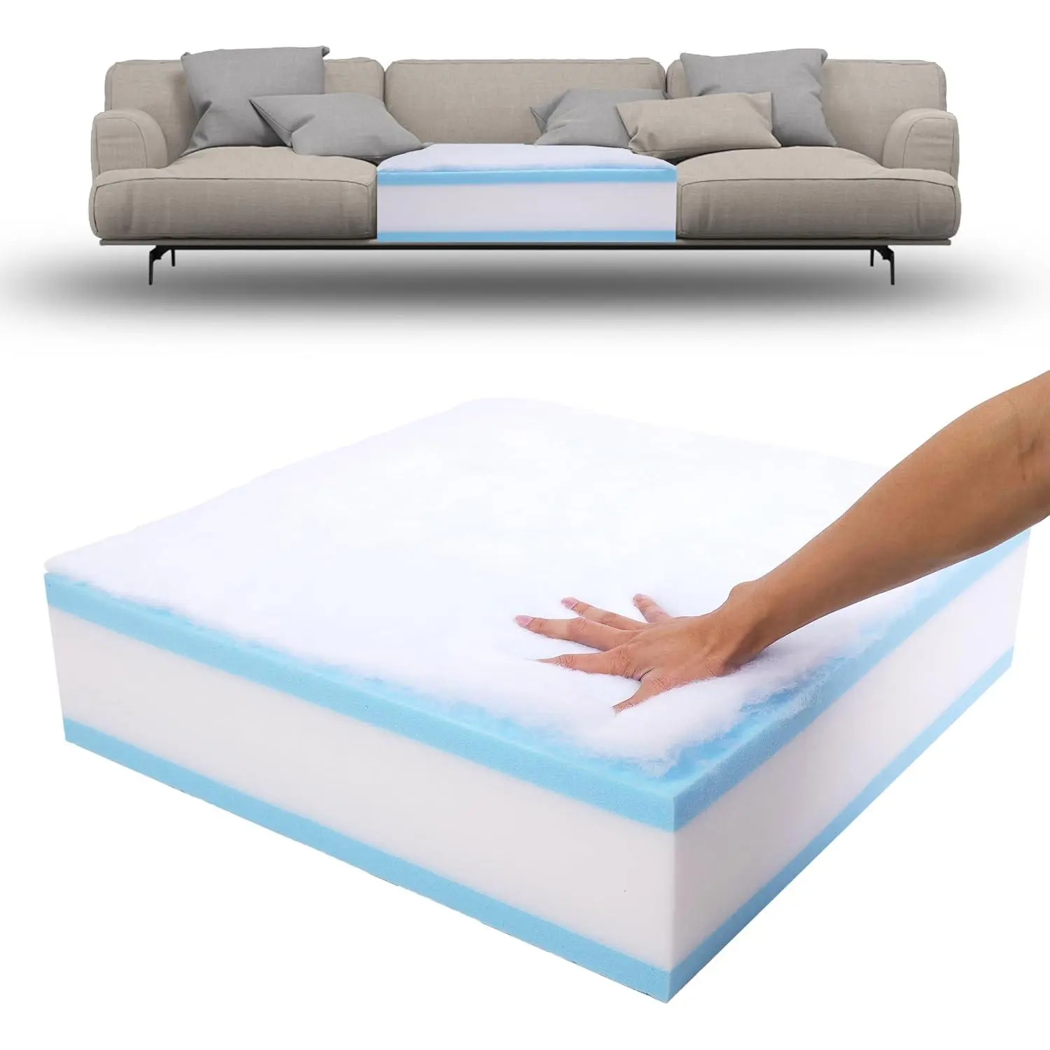 Memory Foam Couch Cusion Replacement 24"x24"x6", Thickness 5 Layer Sofa Cushions Replacement with Removable Cover, High Density 25D Upholstery Foam Replacement Couch Cushions