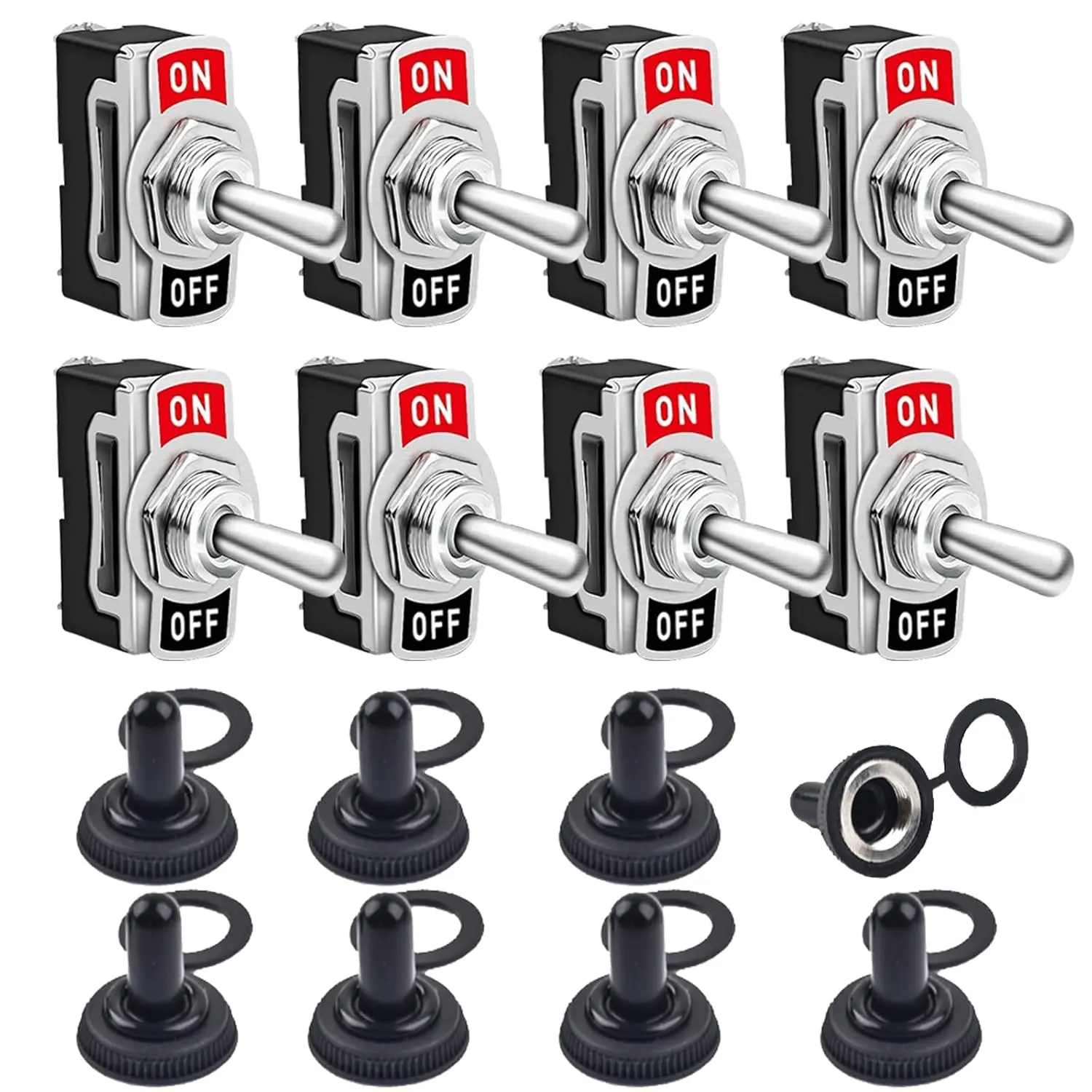 GJANSH 8 Pack Toggle Switches, 2 Pin 20A 125V AC/ 15A 250V AC ON Off Switch, SPST Car Rocker Switches with Boot Cap Cover, 12V Heavy Duty Waterproof Toggle Switch