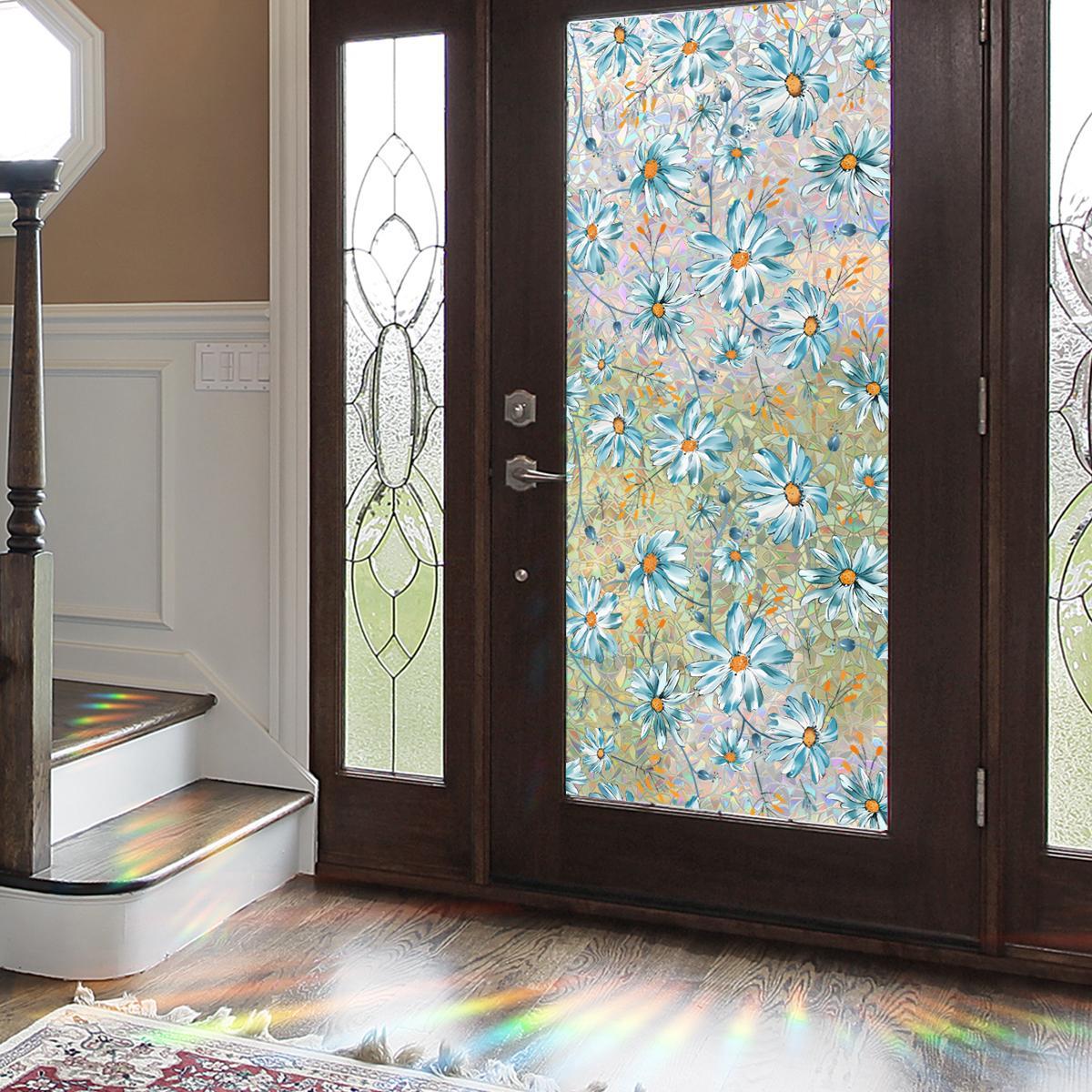 Daisy Pattern Window Sticker, Double Sided Window Decal, Static Cling Window Film, Floral Pattern Sticker, Decorative Sticker for Home Kitchen Living Room Bathroom, Ornaments