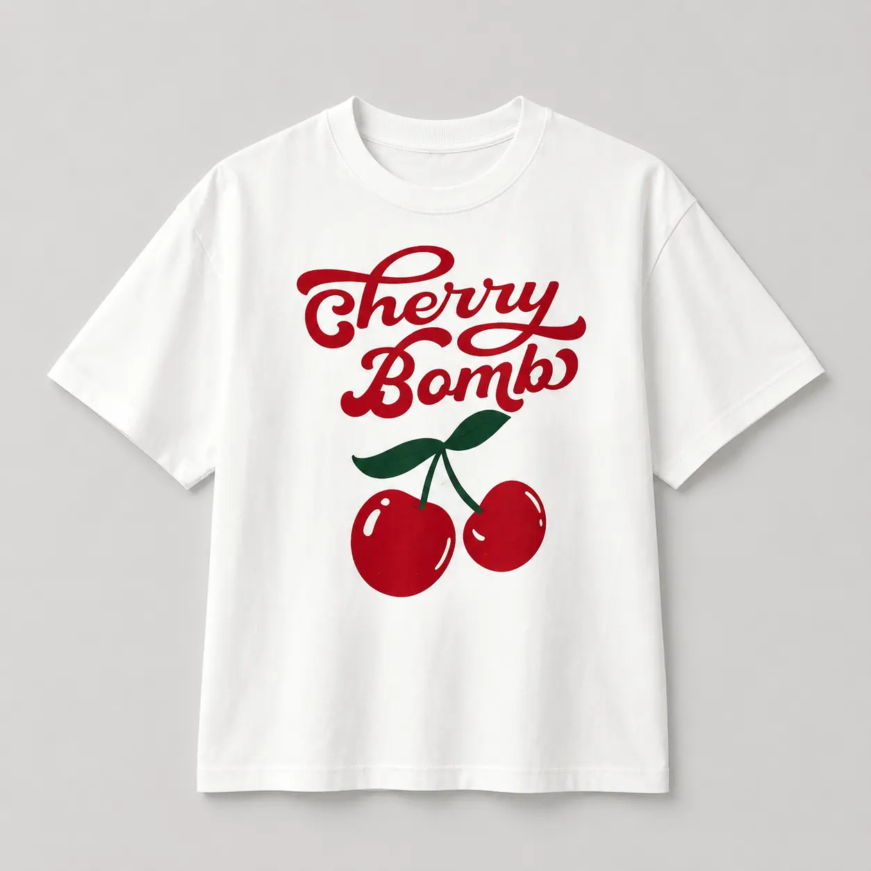 Women Cherry Bomb Cherry Graphic Print Tee, Popular Trendy Casual Vintage Fruit Themed T-shirt, Worth Buying Cute Printed Short Sleeve Top For Summer Beach Vacation