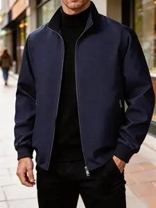 Men's Fashion Plain Jacket, Zip Pocket Spring Fall Commute Versatile Simple Business Coat, Long Sleeve Casual Outerwear for All Seasons