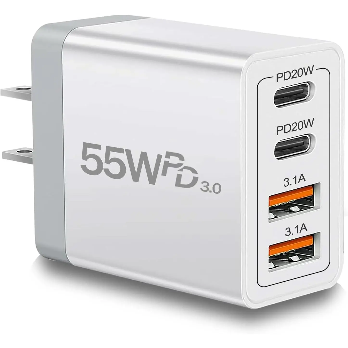 USB C Charger 55W USB C Charger Block,  4 Port Type C   Block QC+PD Power Adapter Wall Plug for  17 16 15 14 13 12 11 Plus Pro Max, Galaxy, Tablet and