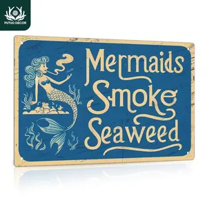 Vintage Mermaid Letter Pattern Metal Wall Decor Plaque - 1 Count Home Decor Product, Aesthetic Hanging Farmhouse Sign, Indoor Room Accessory for Living Room Bedroom