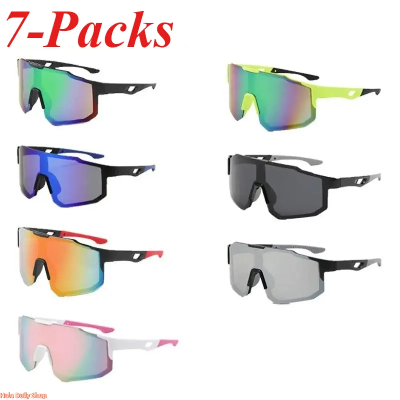 7-Pair Unisex Western-Style Large Frame Sports Eyewear Set - Full Rim Nylon Sunglasses with UV-Protection Lenses, Wind Protection, Sun Guard, Face-Flattering Design for Outdoor Enthusiasts, Cycling