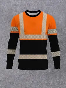Men's Fluorescent Patchwork Long Sleeve Top, Menswear, Wave Stripe Print, Casual Loose-Fit, All Seasons Clothing