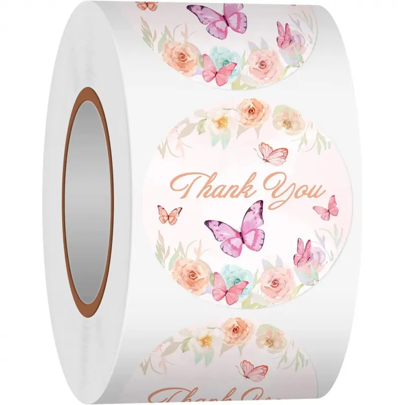 500Pcs 1 Inch Thank You Butterfly Floral Stickers for Small Business, Baking, Gifts, Envelopes, Weddings
