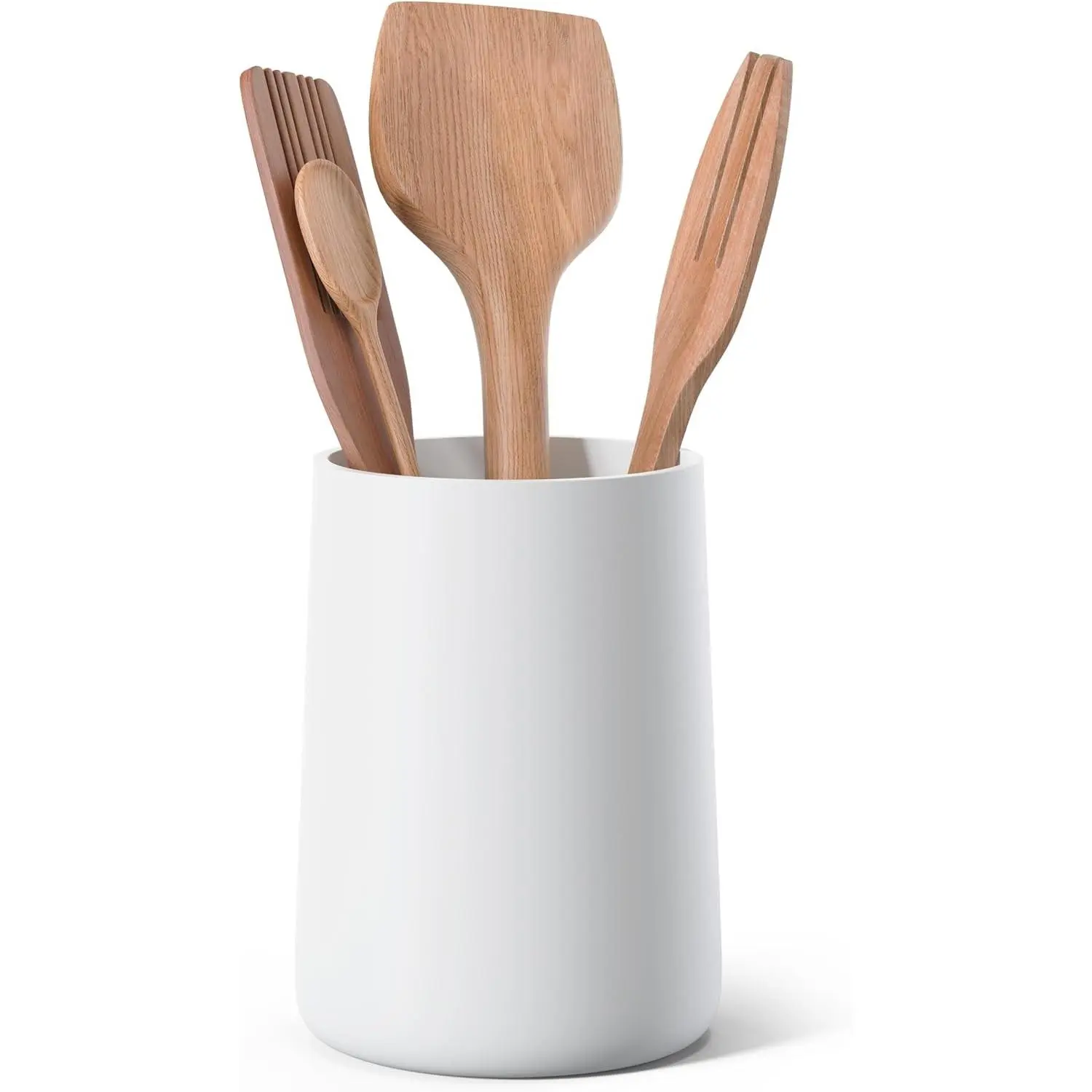 Matte White Kitchen Utensil Holder - 7" Tall x 5.2" Diameter Countertop Storage Organizer, 1 Pack