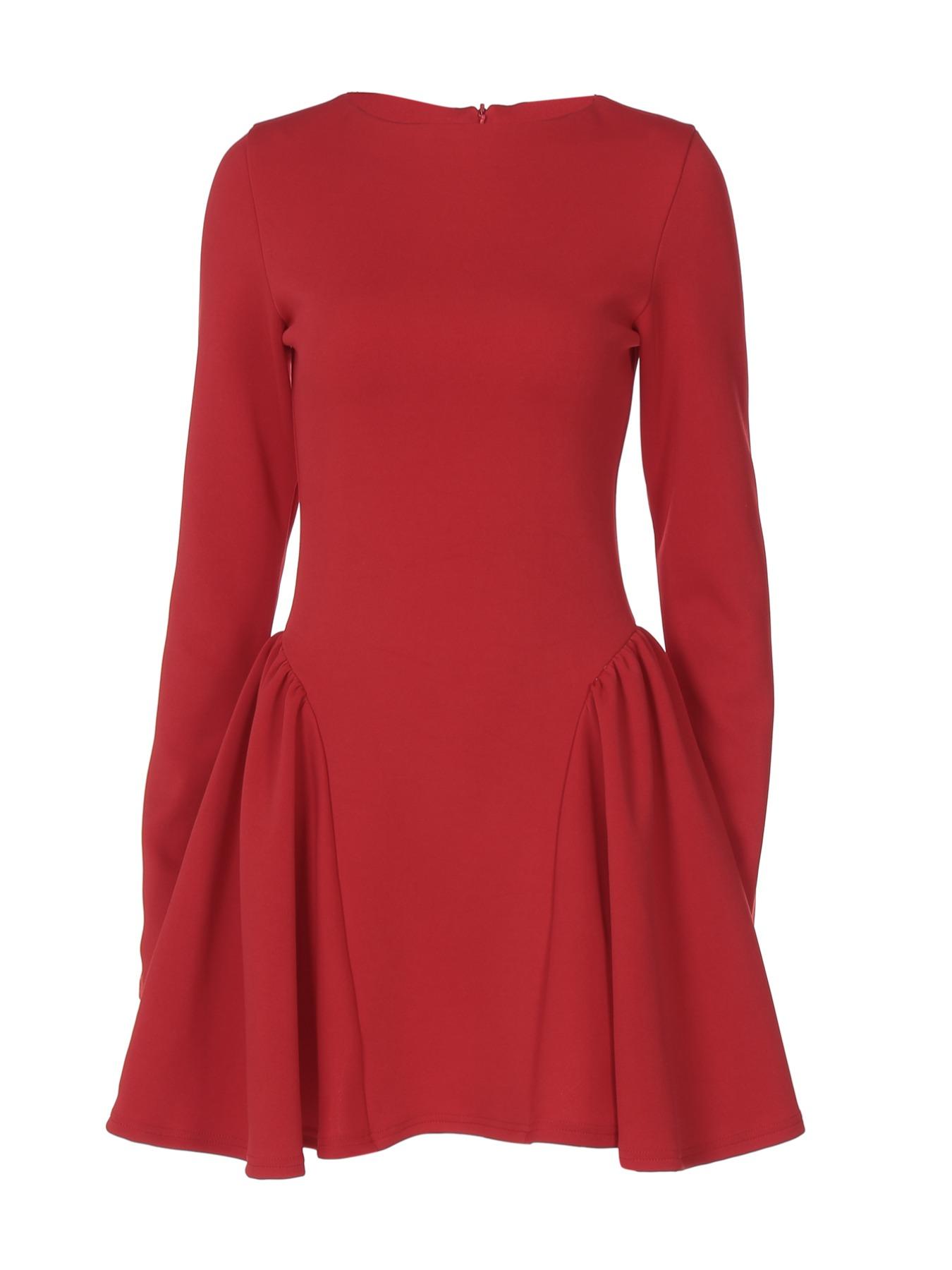 Women's Plain Long Sleeve Dress, Elegant Solid Color Back Zipper Party Club Holiday A-line Mini Dresses for Women