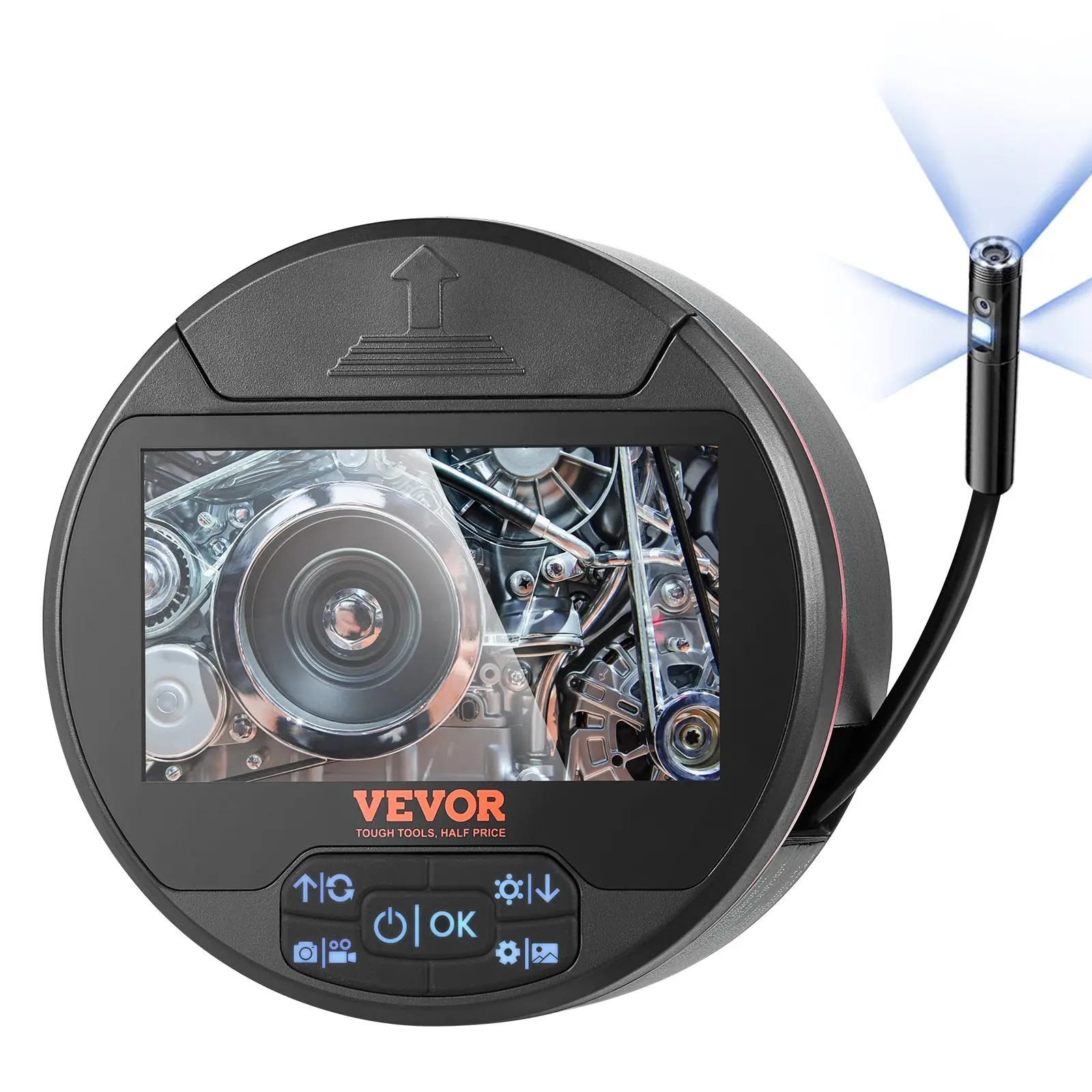 【Summerfinds】VEVOR Borescope Triple Lens Endoscope Camera with Light, 4.3" IPS Screen Inspection Camera with 8 + 2 Lights, IP67 Waterproof Snake Scope Camera for Automotive, Plumbing (16.4FT Cable, 32GB Card)