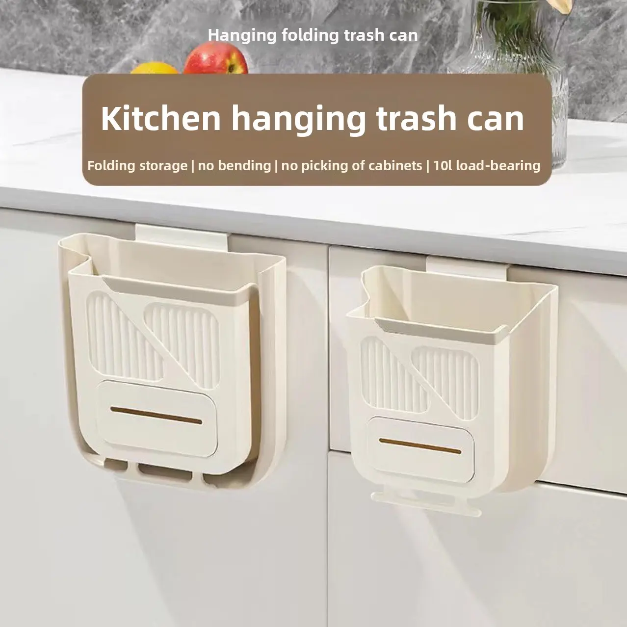 Collapsible Large-Capacity Wall-Mounted Kitchen Trash Can with Cabinet Door Hook, Premium Odor-Proof Garbage Bin for Food Waste
