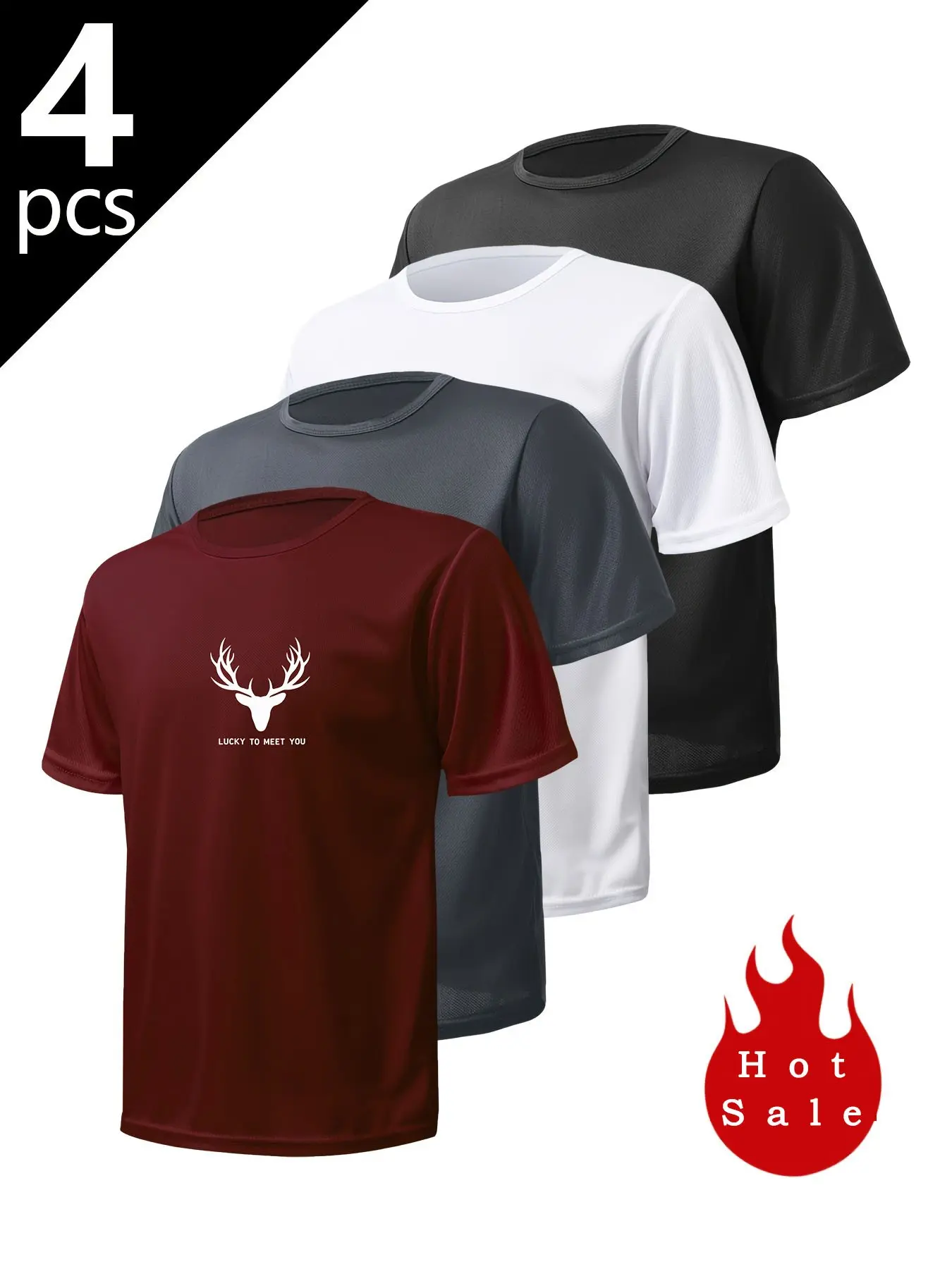 4-Pack Men's Printed T-Shirts, Loose Fit Quick-Dry Breathable Round Neck Short Sleeve, Casual Workout Tops for Daily Wear, Gym Training, Outdoor Running, Fitness Workout Shirt