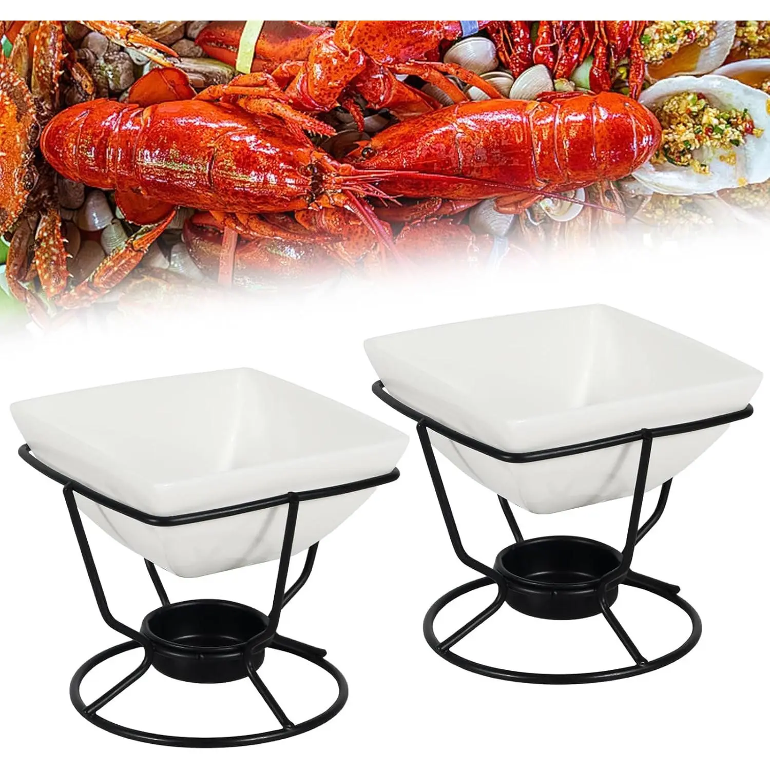 2 Pcs Ceramic Butter Warmers for Seafood Chocolate Cheese Fondue Dishwasher Safe Oven Safe Microwave Safe