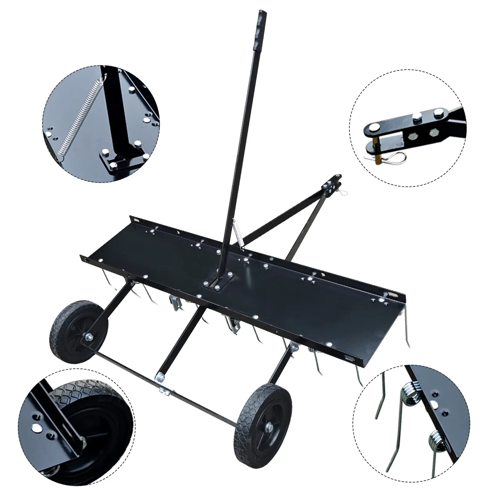 Tow Behind Dethatcher Rake with Steel Tines, Lawn Tractor Attachment for Thatch, Leaves & Pine Needles Removal, Compatible with Riding Mower/ATV for Yard, Garden & Farm