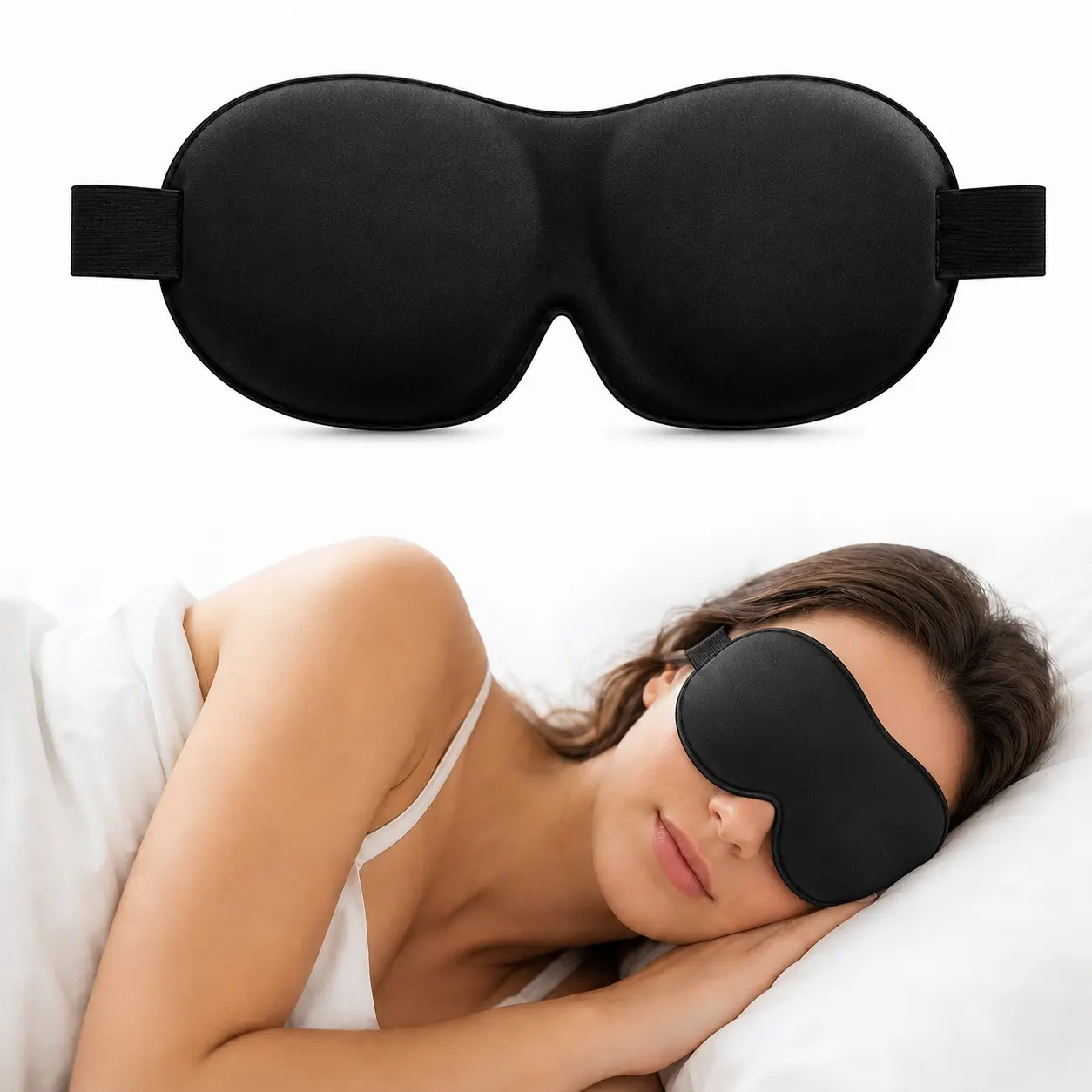 3D Contoured Sleep Mask, Blackout Eye Mask with Adjustable Strap & Nose Pad, Soft Lightweight, Lash-Friendly, Portable Travel Yoga Accessory, Sleeping Mask